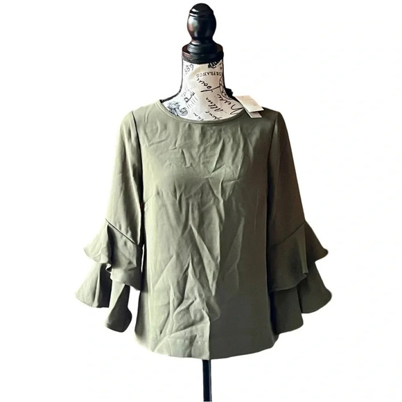 J crew green ruffle boho peasent beach coastal peasent blouse preppy capsule 0 - Picture 1 of 10